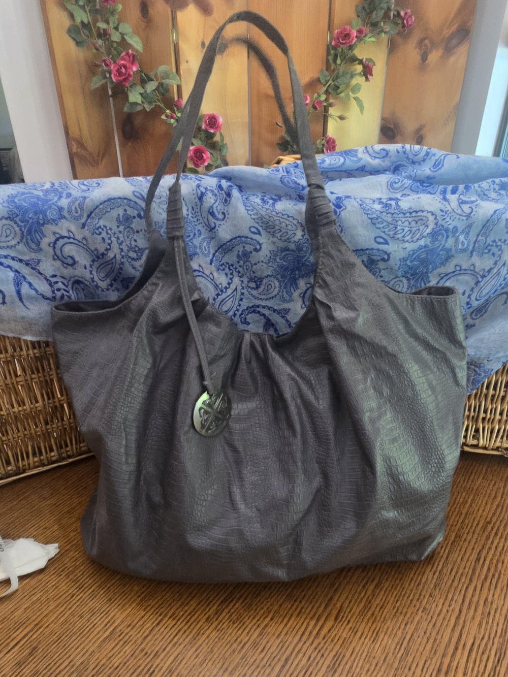 Roxy Gray Crocodile Faux Leather Slouchy Hobo Bag - Y2K Style